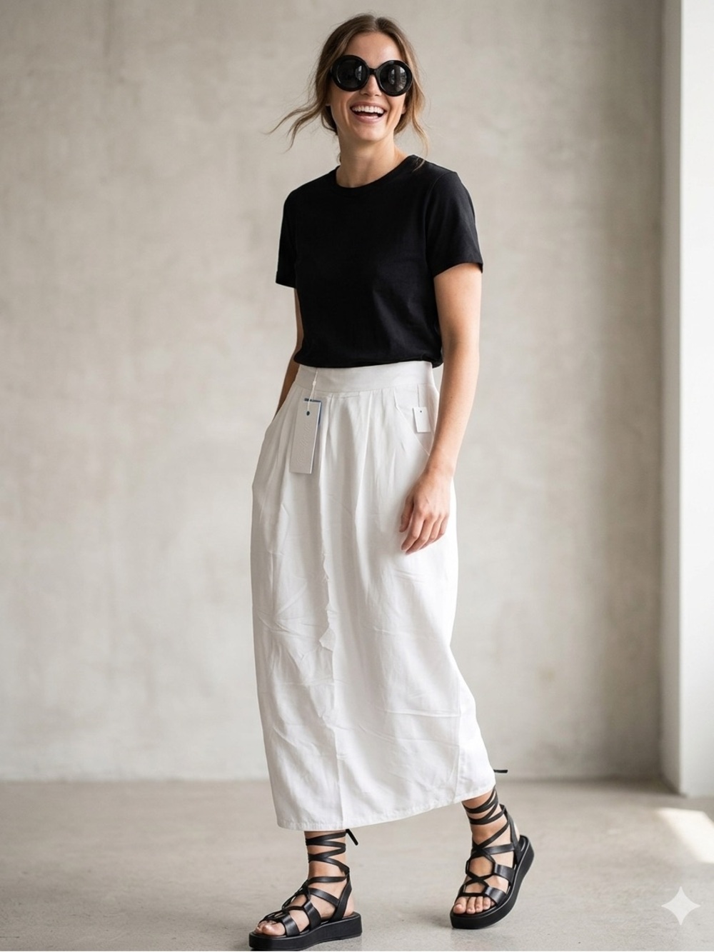 Paris Georgia Crisp White Silk Blend Tulip Skirt - Size M - New preloved w/ Tags